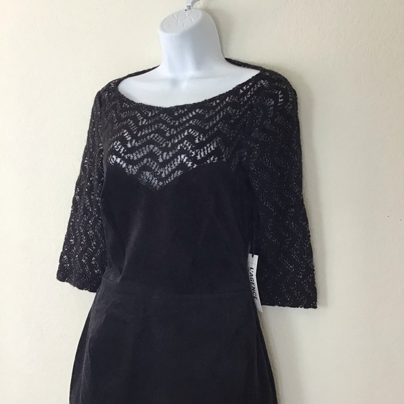 L’AGENCE Chevron Metallic Open Knit Yoke Velvet Pencil Dress Black Size 6 - Picture 3 of 12